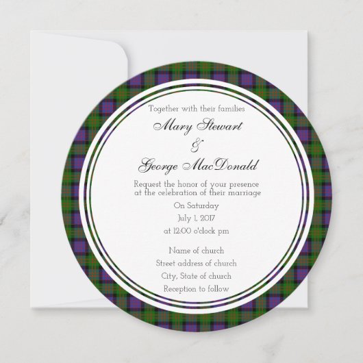 MacDonald Scottish Wedding Round Invitation Kaart (Voorkant)