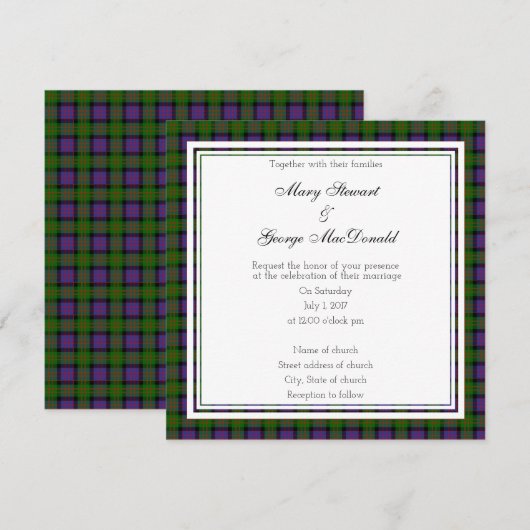 MacDonald Scottish Wedding Square Invitation Kaart (Voorkant / Achterkant)