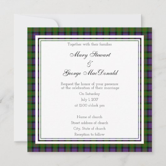 MacDonald Scottish Wedding Square Invitation Kaart (Voorkant)