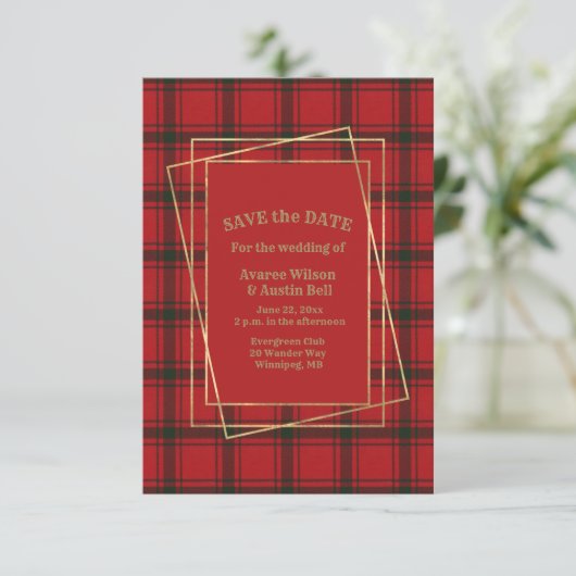 MacDonald Sleet Modern Tartan met Gold Lijst Save The Date (Staand voorkant)
