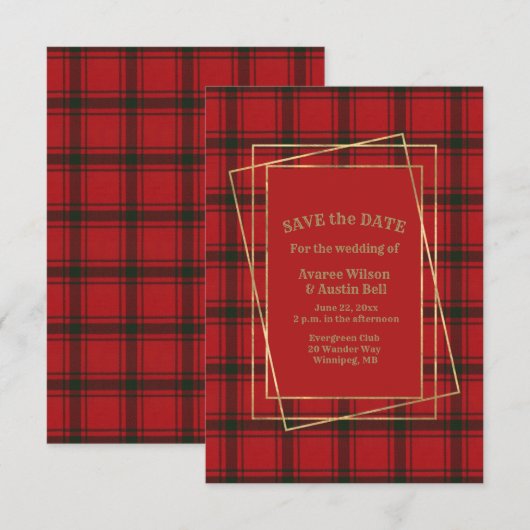 MacDonald Sleet Modern Tartan met Gold Lijst Save The Date (Voorkant / Achterkant)