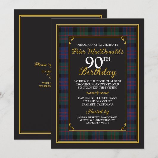 MacDonald Tartan 90ste verjaardag uitnodiging (Voorkant / Achterkant)