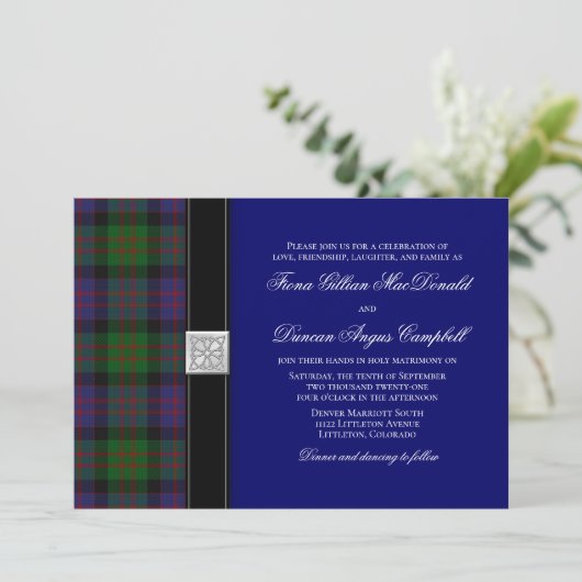 MacDonald Tartan Celtic Wedding Invitation Kaart (Staand voorkant)