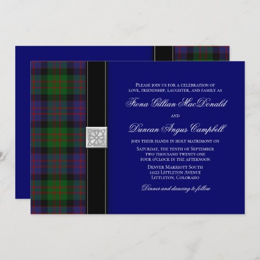 MacDonald Tartan Celtic Wedding Invitation Kaart (Voorkant / Achterkant)