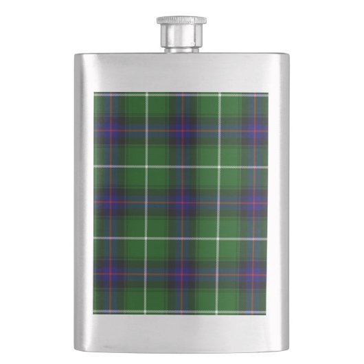 MacDonald tartan groene blauwe vleid Heupfles (Voorkant)