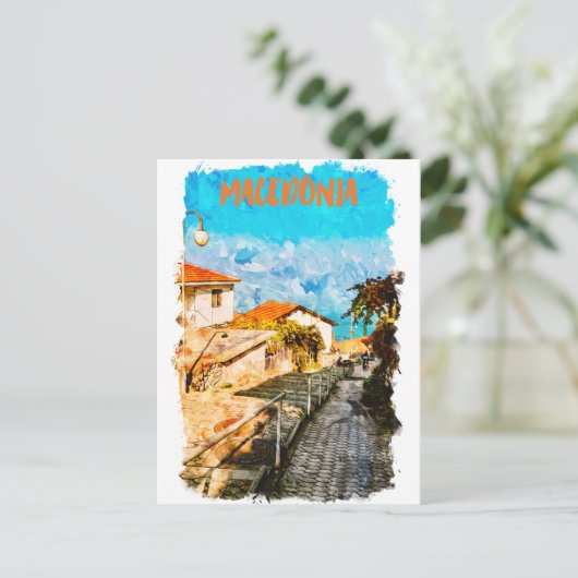 Macedonië Balkan Waterverf Reizen Briefkaart (Staand voorkant)