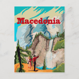 Macedonië, koppel op wandeltocht, vintage-reis briefkaart