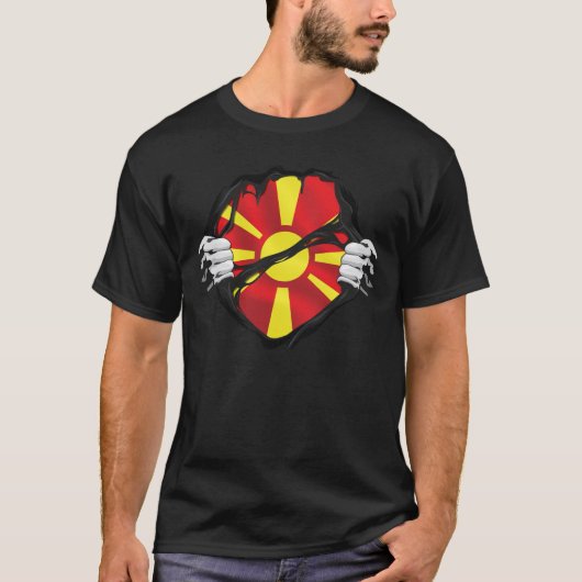 Macedonië Pure Roots Flag Black T-shirt (Voorkant)