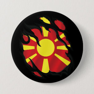 Macedonië verscheurde vlag ronde button 7,6 cm