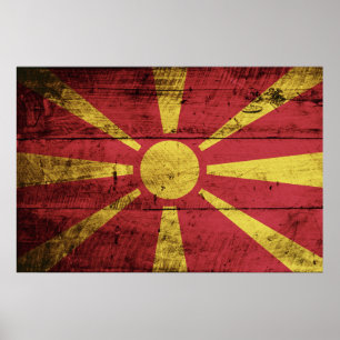 Macedonië Vlag op oude houten graan Poster