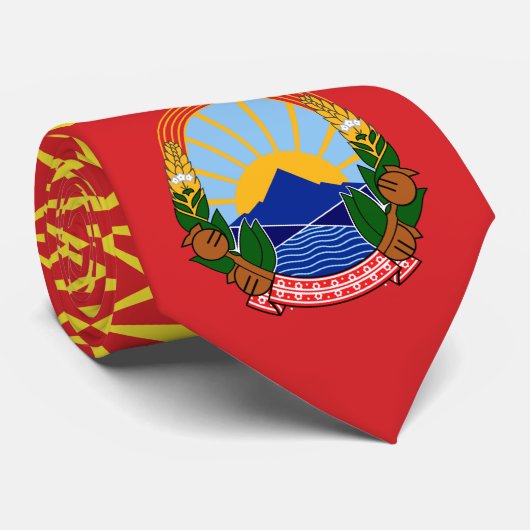 Macedonische vlag & Nationaal embleem, Noord-Maced Stropdas (Opgerold)