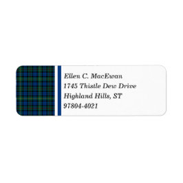 MacEwan Clan Royal Blauw en Groen Schots Tartan Etiket