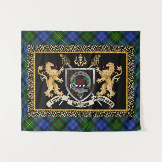 MacEwen Clan Badge & Motto w/Lions Wandkleed (Voorkant (horizontaal))