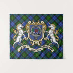 MacEwen Clan Badge & Unicorns w/Tartan Wandkleed