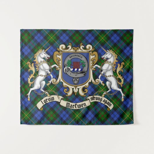 MacEwen Clan Badge & Unicorns w/Tartan Wandkleed (Voorkant (horizontaal))