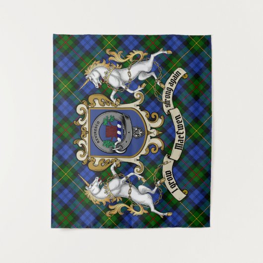MacEwen Clan Badge & Unicorns w/Tartan Wandkleed (Voorkant)