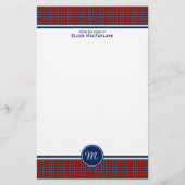 MacFarlane Clan Tartan Rood en Blauw Plaid Monogra Briefpapier (Voorkant)
