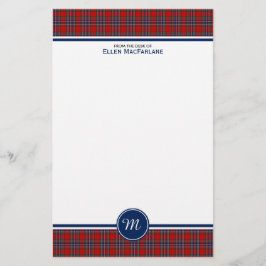 MacFarlane Clan Tartan Rood en Blauw Plaid Monogra Briefpapier
