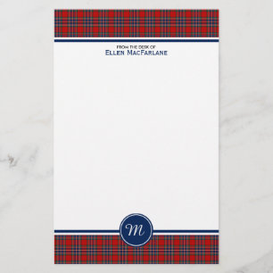 MacFarlane Clan Tartan Rood en Blauw Plaid Monogra Briefpapier