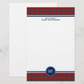 MacFarlane Clan Tartan Rood en Blauw Plaid Monogra Briefpapier (Voorkant / Achterkant)