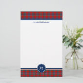 MacFarlane Clan Tartan Rood en Blauw Plaid Monogra Briefpapier (Staand voorkant)
