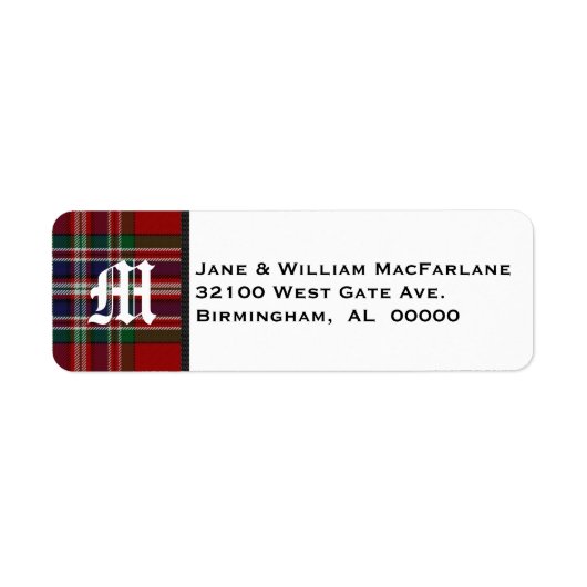 MacFarlane Tartan Plaid Monogram Adresetiketten Etiket (Voorkant)