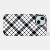 MacFarlane tartan zwarte witte vlecht iPhone 15 Case (Achterkant horizontaal)