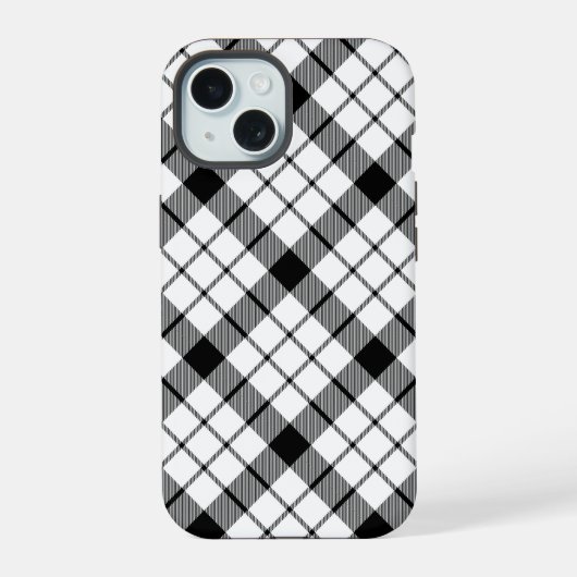 MacFarlane tartan zwarte witte vlecht iPhone 15 Case (Achterkant)