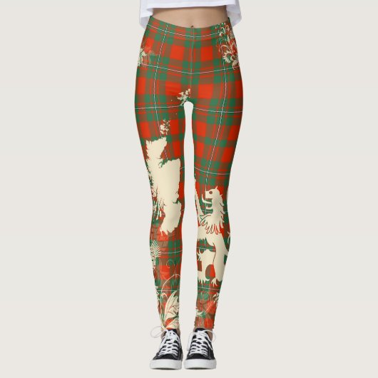 MacGregor Ancient Tartan Scotland Lion Map Art Leggings (Voorkant)