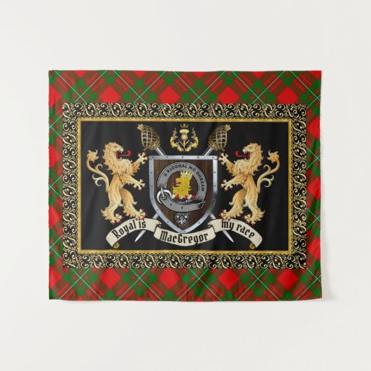 MacGregor Clan Badge & Motto w/Lions Wandkleed (Voorkant (horizontaal))