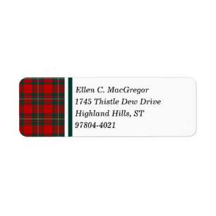 MacGregor Clan Red en Forest Green Tartan Etiket