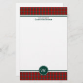 MacGregor Clan Tartan Rood en Groen Plaid Monogram Briefpapier (Voorkant / Achterkant)