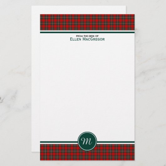 MacGregor Clan Tartan Rood en Groen Plaid Monogram Briefpapier (Voorkant / Achterkant)