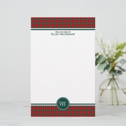 MacGregor Clan Tartan Rood en Groen Plaid Monogram Briefpapier (Staand voorkant)