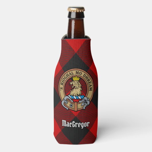 MacGregor Crest over Rob Roy Tartan Bottelaar Flesjeskoeler (Fles Voorkant)