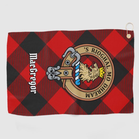 MacGregor Crest over Rob Roy Tartan Golfhanddoek (Horizontaal)