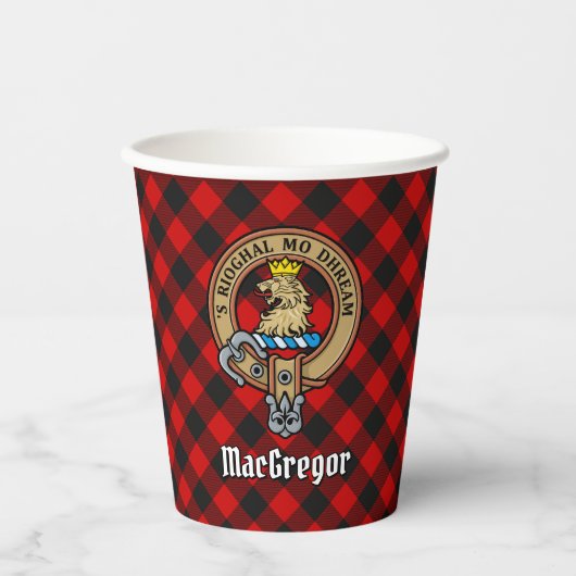 MacGregor Crest over Rob Roy Tartan Paper Cups Papieren Bekers (Voorkant)