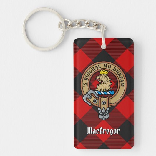 MacGregor Crest over Rob Roy Tartan Sleutelhanger (Voorkant)