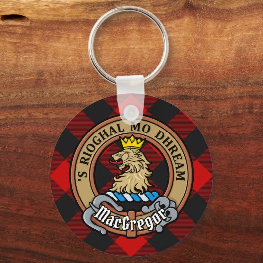 MacGregor Crest over Rob Roy Tartan Sleutelhanger (Voorkant)