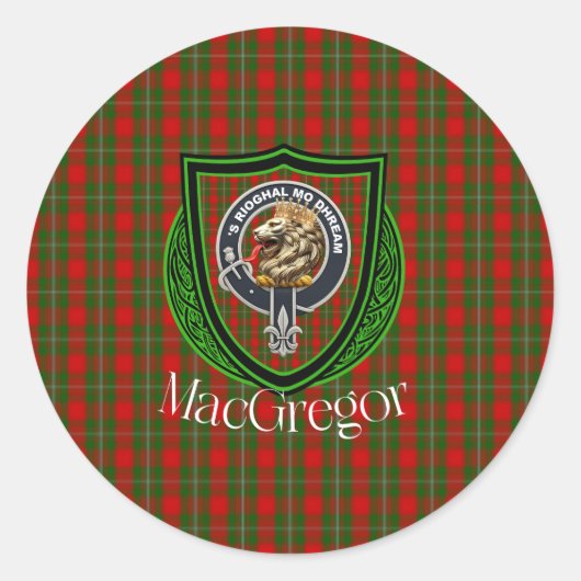 MacGregor Scottish Clan Tartan & Crest Ronde Sticker (Voorkant)