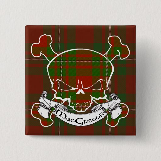MacGregor Tartan Skull Vierkante Button 5,1 Cm (Voorkant)