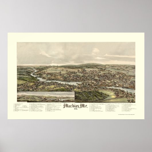 Machias, ME Panorama - 1896 Poster (Voorkant)