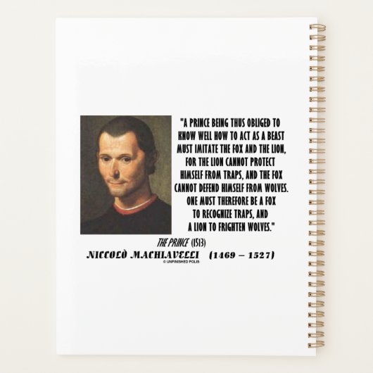 Machiavelli Prince Imitate Fox Lion Advice Quote Planner (Achterkant)