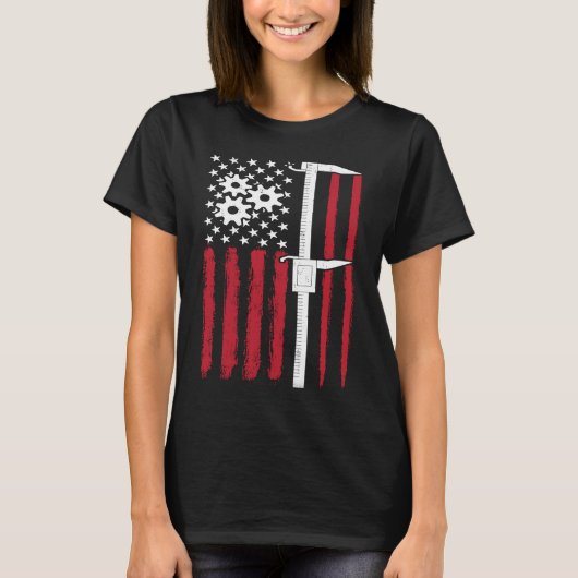Machine Caliper Machinist American Flag Tools Dia T-shirt (Voorkant)