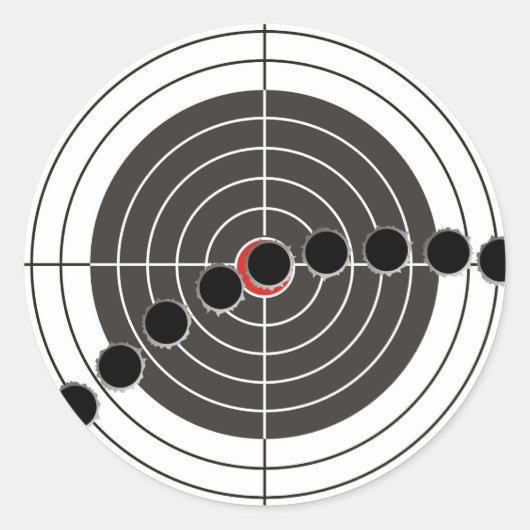 Machine pistool kogelgaten over schietdoel ronde sticker (Voorkant)