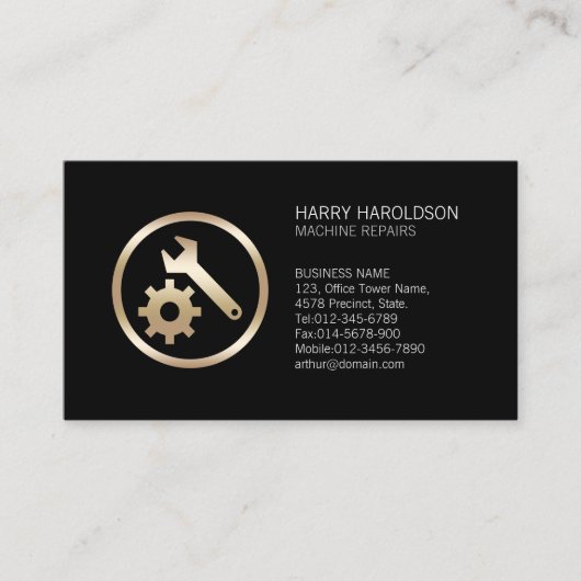 Machine reparaties faux gouden moersleutel tandwie visitekaartje (Voorkant)
