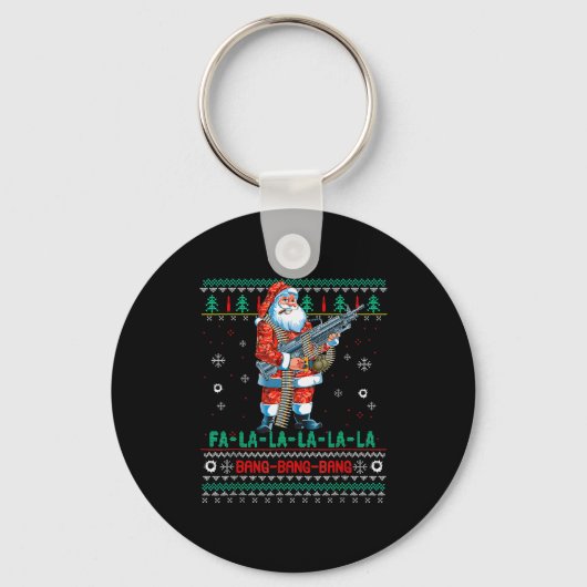 Machine Santa Claus Gun Lover Ugly Christmas Sweat Sleutelhanger (Voorkant)