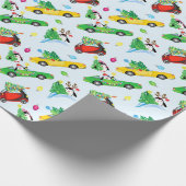 Machines met kerstbomen en pinguïns cadeaupapier (Hoek)