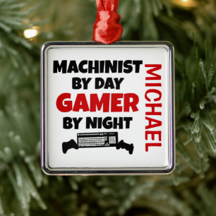 Machinist houdt van videospellen spelen metalen ornament