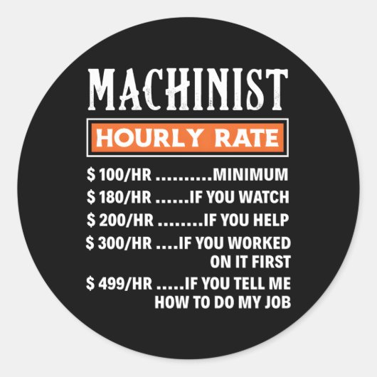 Machinist Hourly bepaalt het werk van de machinist Ronde Sticker (Voorkant)